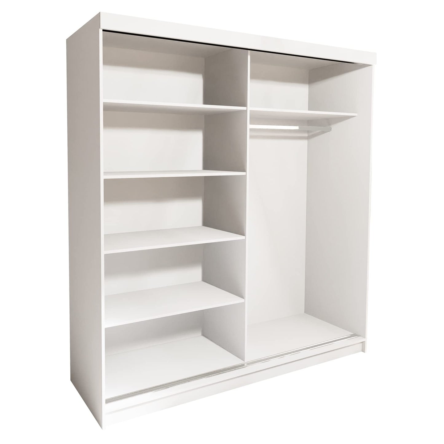Marlux-Meble Two-Door Wardrobe 230 cm Wide with Floating and Sliding Doors Corner Wardrobe Bedroom Cabinet Hallway Cabinet System Cabinet High Gloss Cabinet
