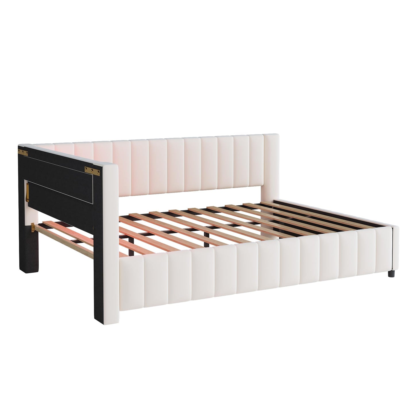 KEYIDE Upholstered Sofa Bed, 140 x 200 cm with LED Lighting and USB Charging, Bed Frame with Wooden Slatted Frame, Day Bed, Guest Bed, Youth Bed, Velvet Fabric, Without Mattress (Grey, 140 x 200)