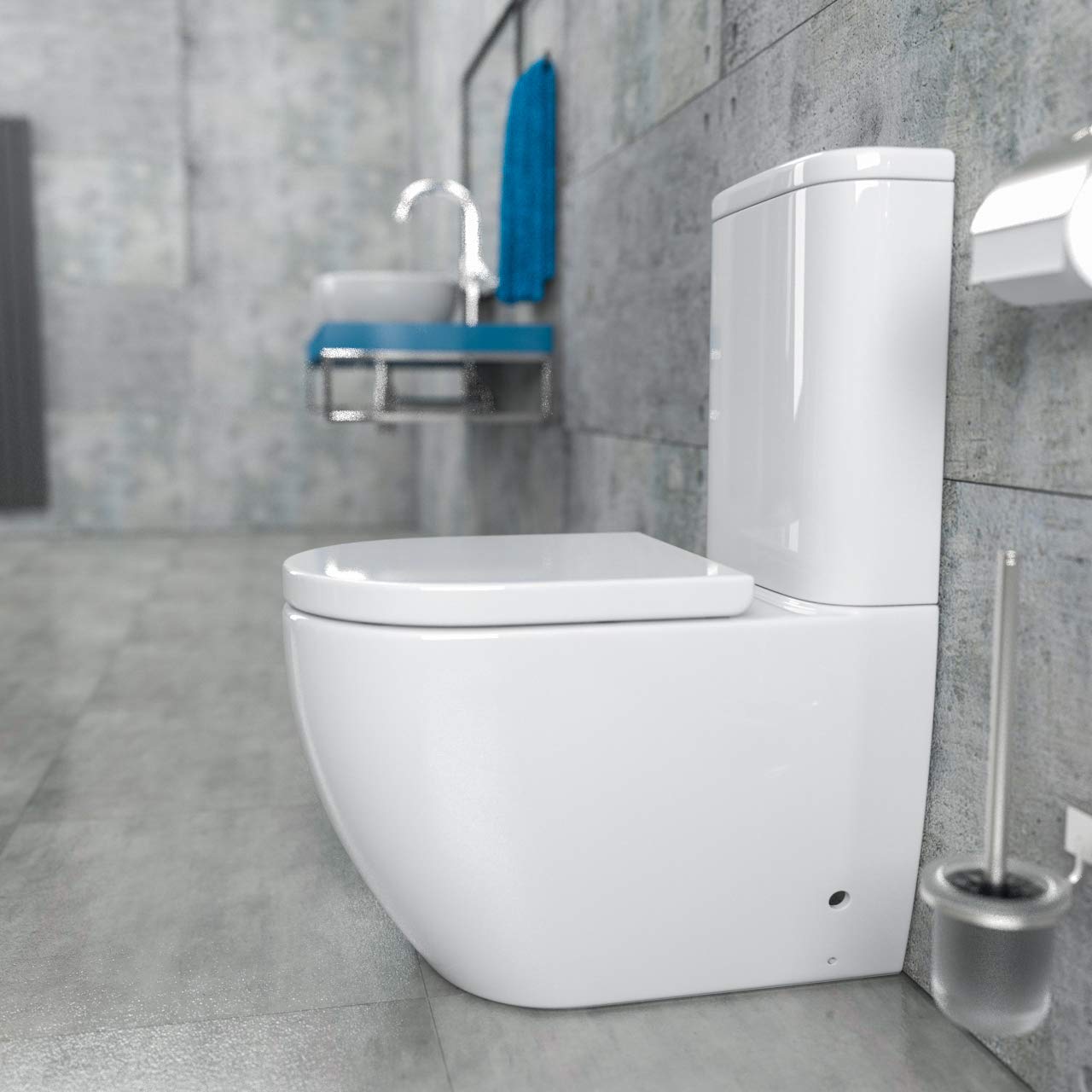 KERABAD Stand WC mit Spülkasten komplett Set, Spülrandlos, Abgang senkrecht und waagerecht, WC-Sitz aus Duroplast mit Absenkautomatik SoftClose-Funktion KB6003-U aus Keramik