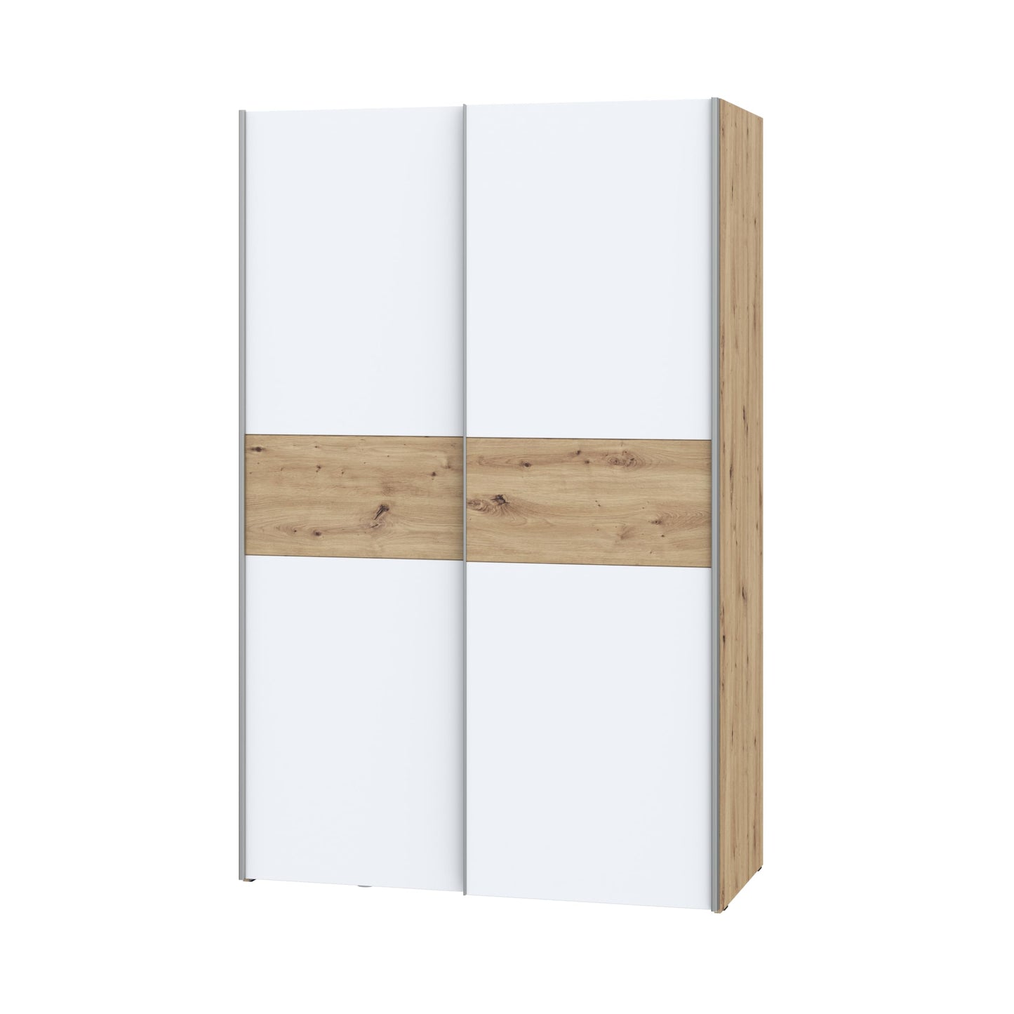 FORTE OZZULA Wardrobe 120, Wardrobe, Sliding Door Wardrobe, Bedroom Wardrobe, Scandinavian 2 Door Shelves, Clothes Rail, White/Artisan Oak, 120 cm Wide x 190.5 cm High x 61 cm Deep