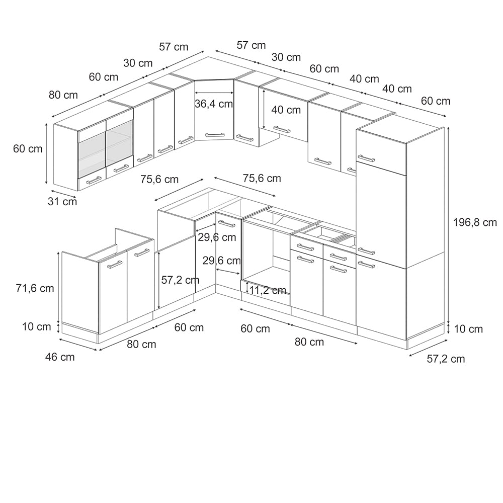 Vicco Goldkraft Kitchen Unit R-Line Corner 287 x 277 cm