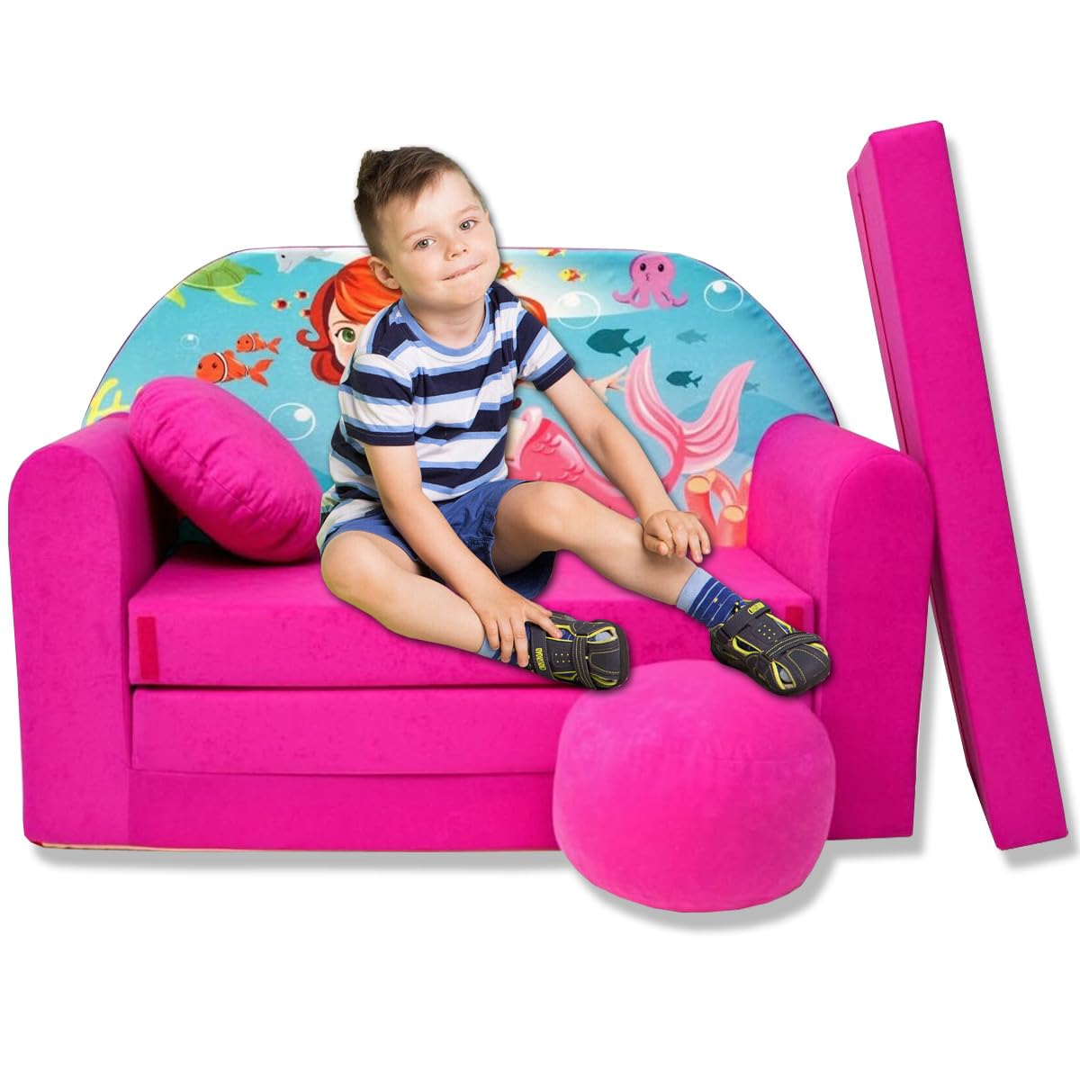 Children's Sofa with Sleep Function Foldable 3-in-1 Children's Sofa Play Sofa with Bed Function Girls Boys Bean Bag Mini Sofa Bed Children's Room Sleeping Chair (A39)