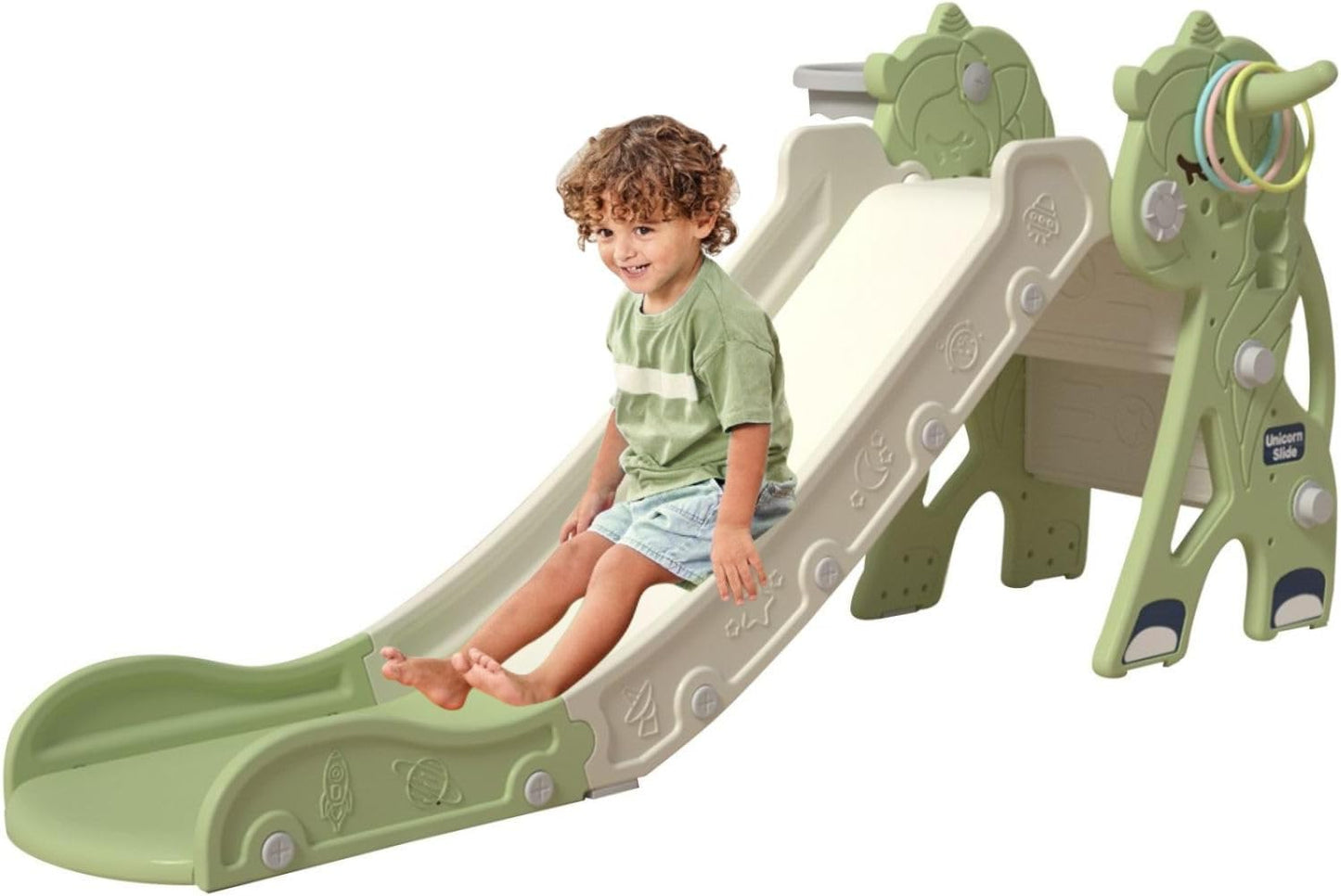 Kakbgee 8-in-1 Kinder Rutsche, Baby Slide, Mini-Bus, 2m HDPE Kinderrutsche - mit Geländer, Futschfesten Stufen, Tunnel, Stauraum, Gartenrutsche Spielplatz für Drinnen/draußen, ab 6 Monaten, Grau