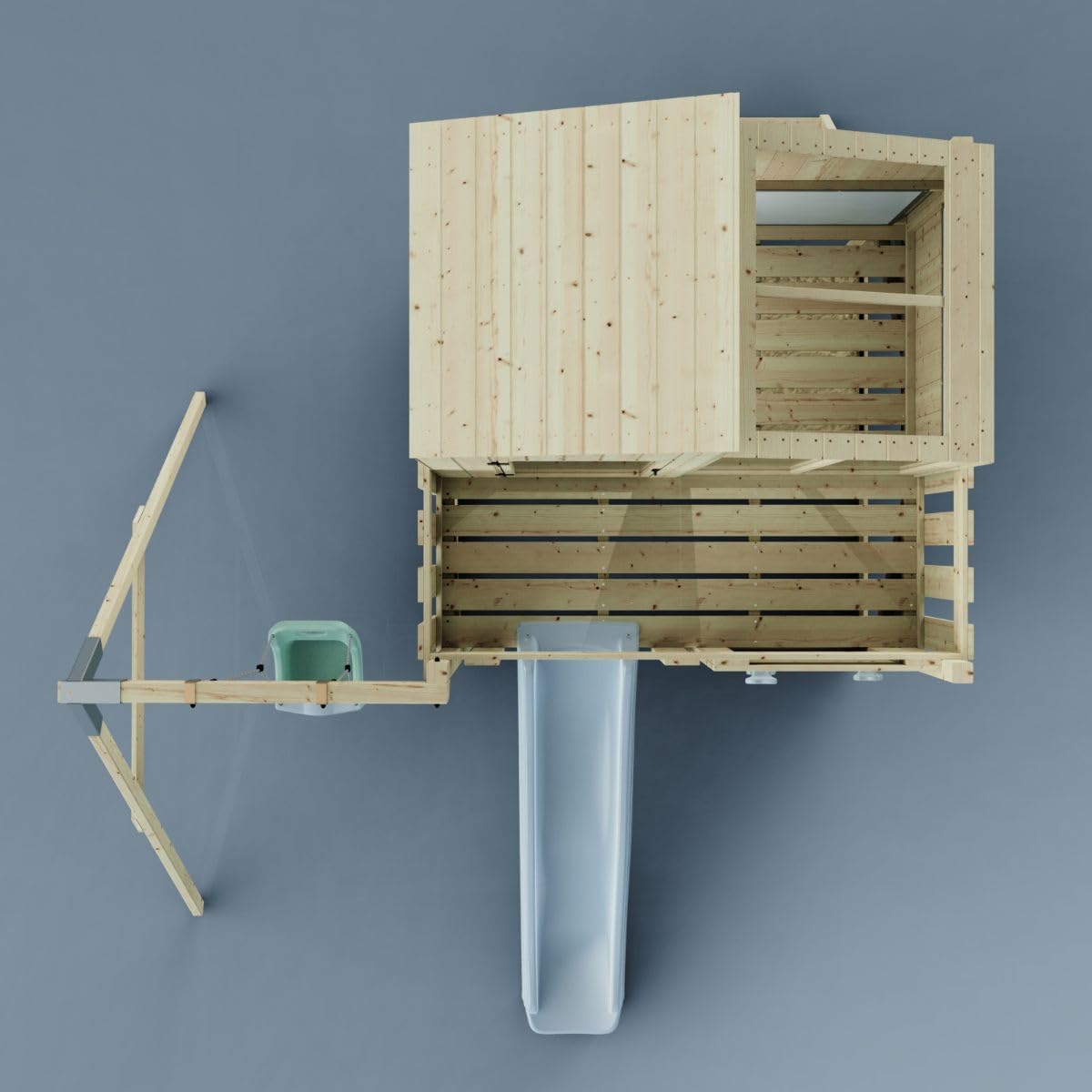 Rebo Spielturm mit Spielhaus inkl. Wellenrutsche und Kinder-Schaukel | Outdoor Klettergerüst Garten | Kletterwand und Kletterleiter | Stabile Konstruktion, Weiches Gefühl in den Seilen