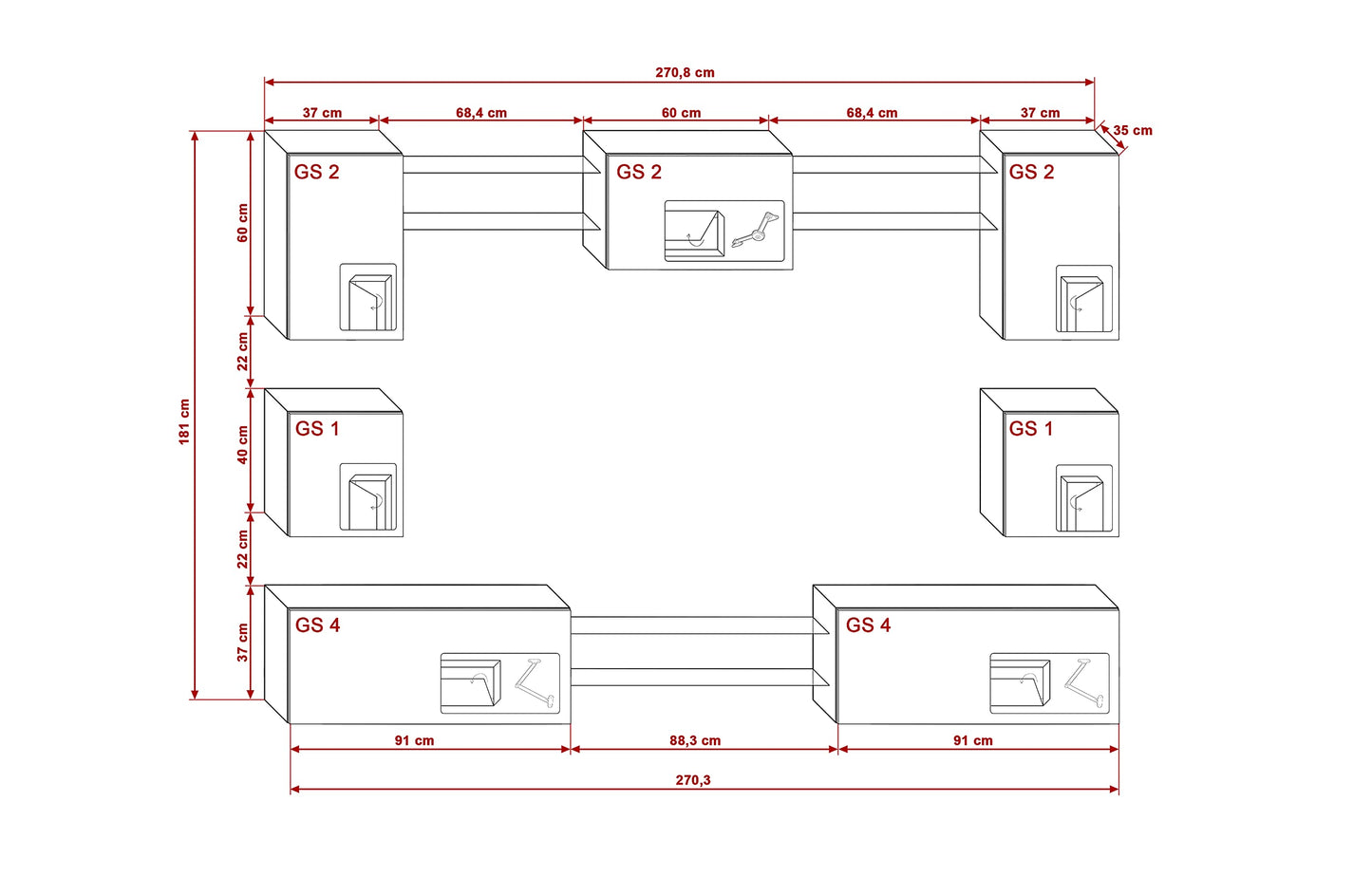 Furnitech Living Room Wall Unit | Hanging Living Room Wall Unit Modern | Living Room Cabinet Wall with Shelves and TV Cabinet | Living Room Furniture without LED (Nowara AN1-17S-M50 1A)
