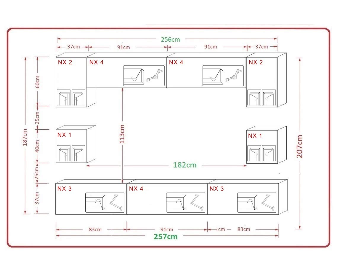 Furnitech Living Room Wall Unit | Hanging Living Room Wall Unit Modern | Living Room Cabinet Wall with Shelves and TV Cabinet | Living Room Furniture without LED (Nowara AN1-17S-M50 1A)