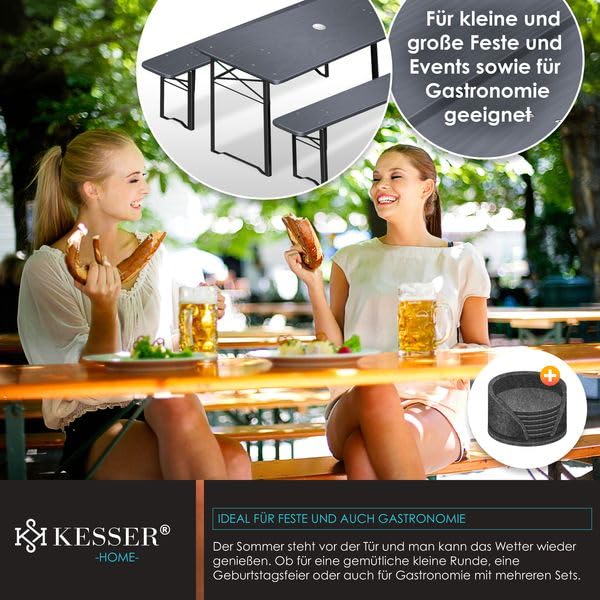 KESSER® Bierzeltgarnitur 3 teilig Gartenmöbel-Set | Klappbar 220 x 50 x 77cm | 2X Bierbänke 1x Biertisch | Festzeltgarnitur Biertisch Stehtisch Sitzgarnitur Holz 16-teiliges Bodenschoner-Set