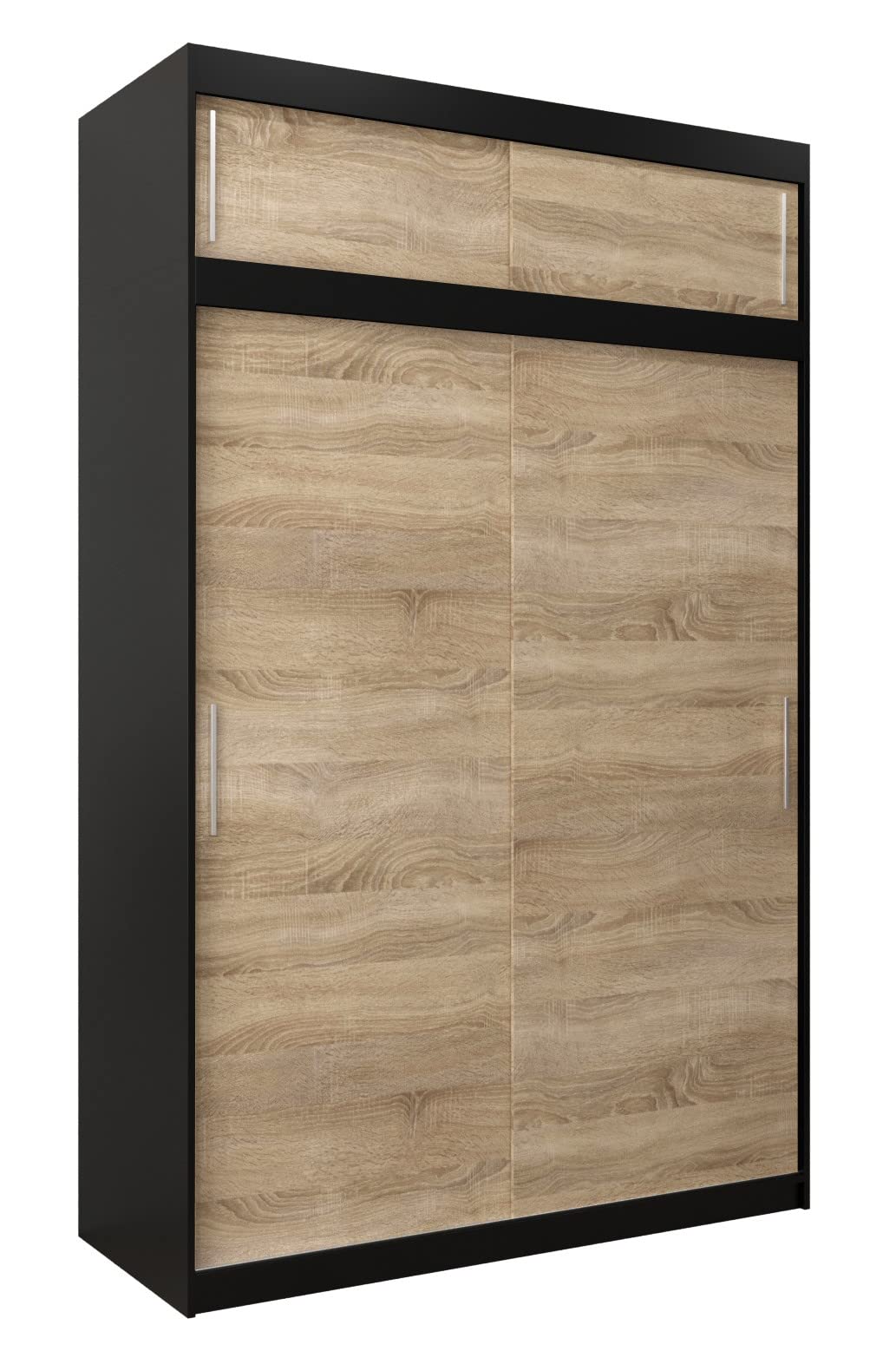 MEBLE KRYSPOL Tokyo 250 Wardrobe with Three Sliding Doors for Bedroom – Modern Storage Cabinet with Clothes Rail and Shelves – 250 x 200 x 62 cm – Matte Black and Artisan