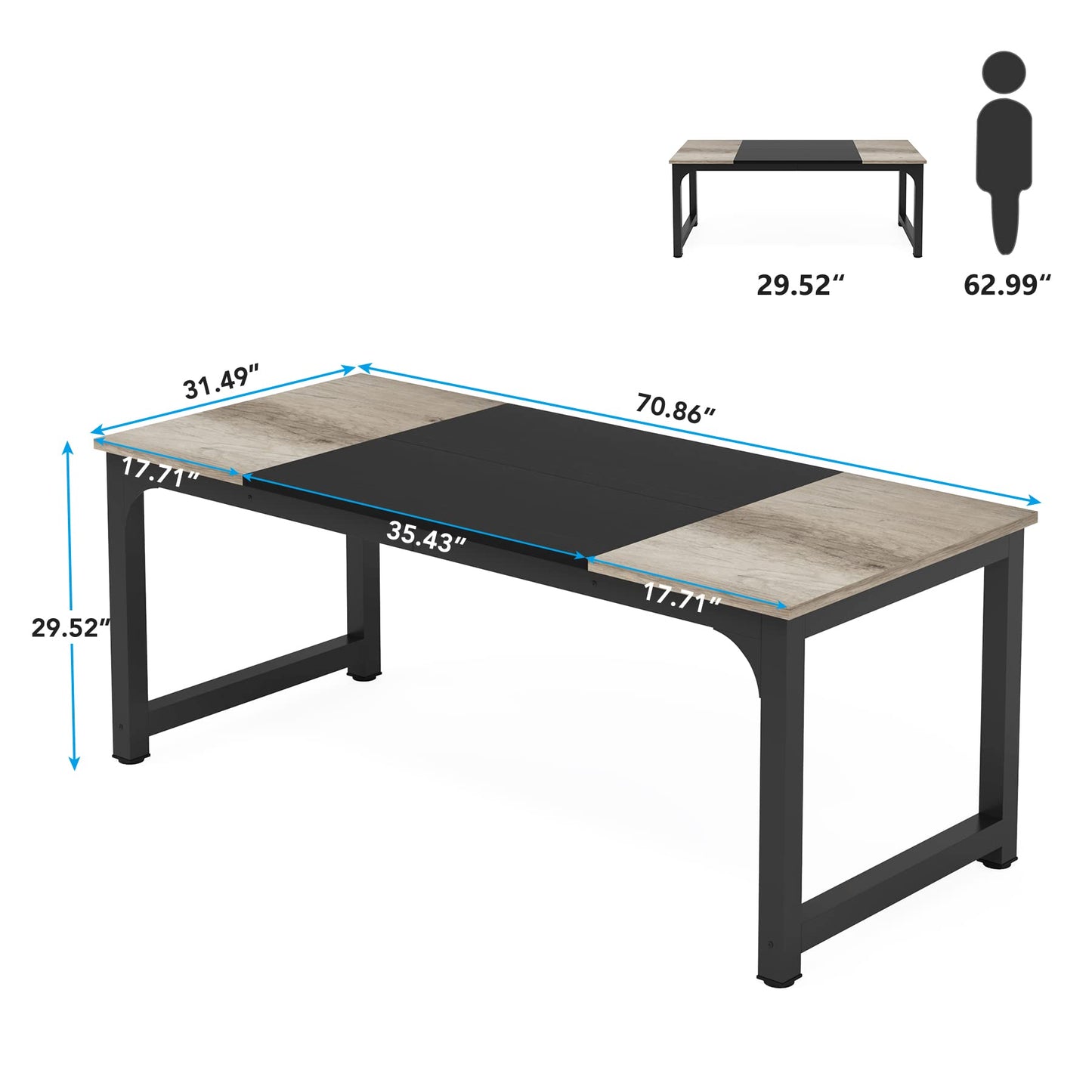 Tribesigns Schreibtisch Computertisch, PC Tisch Bürotisch Arbeitstisch Esstisch in Schwarz für Home Office zu Hause Schreibtische, Konferenztisch (Rustikales Braun/Schwarz, 180 x 80 x 75 cm)