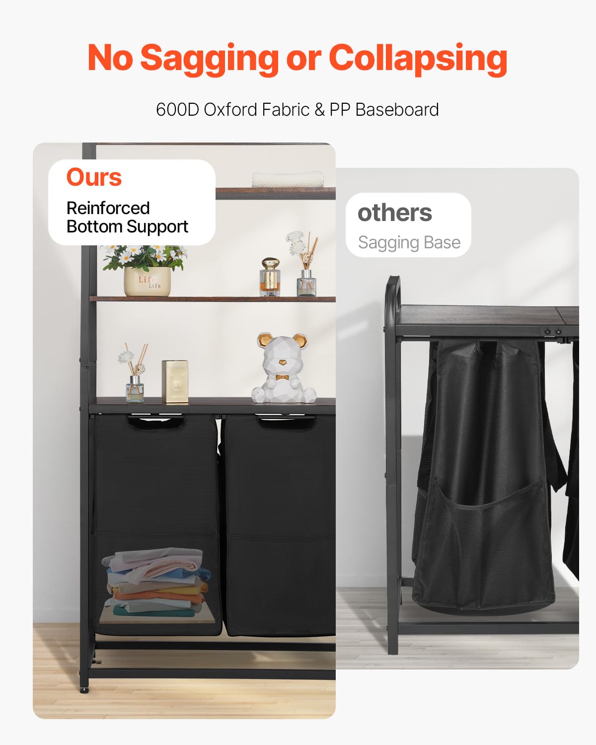 VEVOR Wäschekorb Wäschesortierer mit 4 Ebenen (600D Oxfordstoff), Wäschesammler mit Leiterregalen, Wäschetrenner Wäsche-Sortiersystem für schmutzige Kleidung Waschküche Schwarz