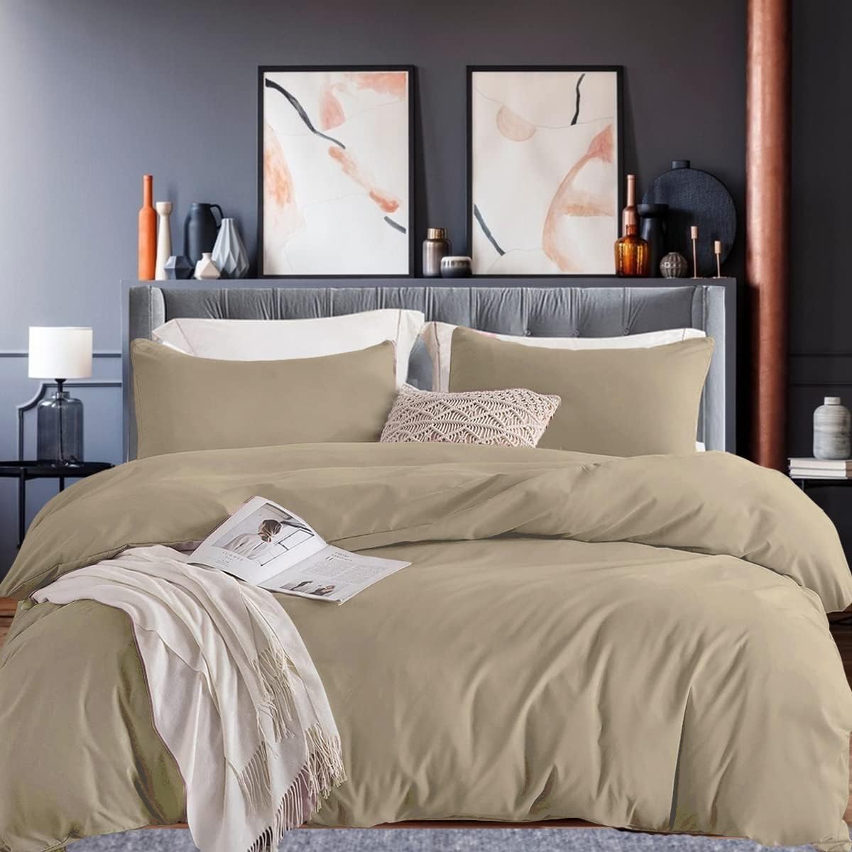 Soifox Bed Linen Set, Grey Anthracite, Microfibre, Non-Iron and Wrinkle-Free Duvet Cover 200 x 200 cm with Set of 2 Pillowcases 80 x 80 cm, Bed Linen with Zip