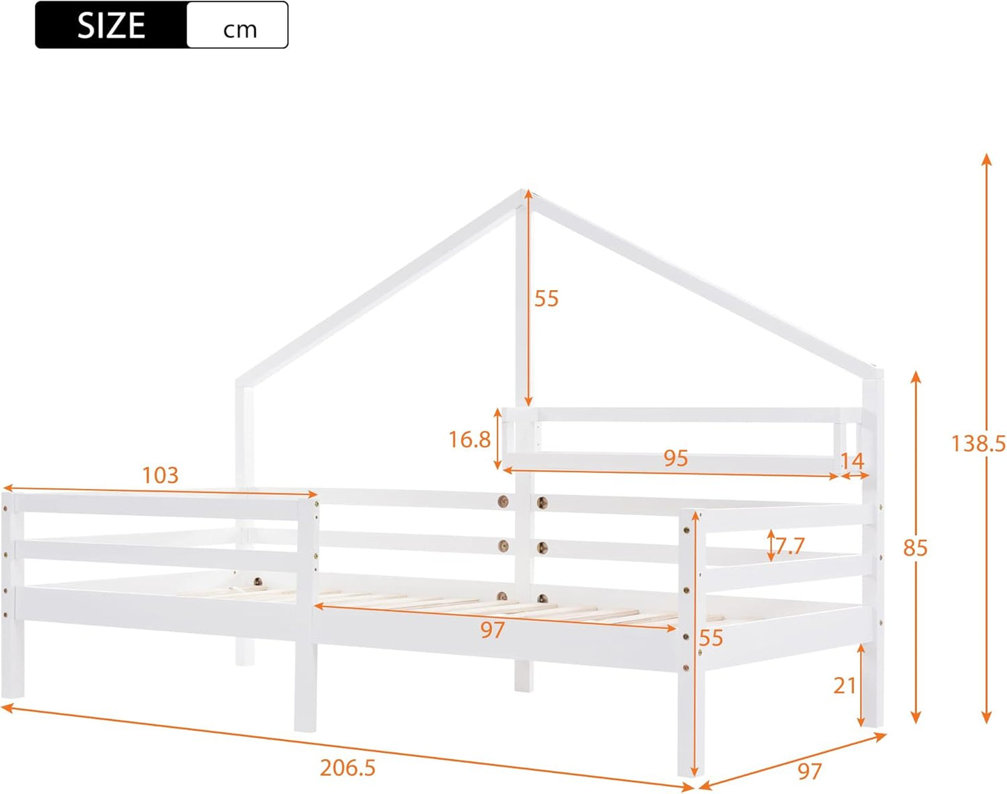 Merax Children's Bed 90 x 200 cm with Fall Protection, Children's House Bed with Drawers and Storage Shelf, Sturdy Wooden Tree House Bed with Slatted Frame, Play Bed for Boys and Girls, White