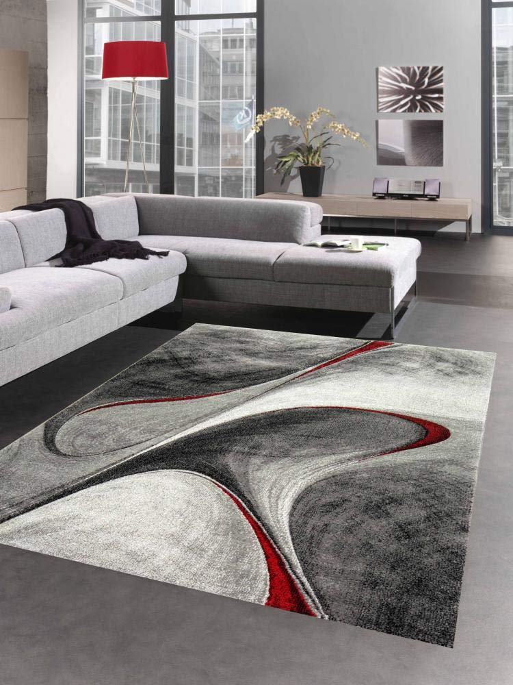 CARPETIA Modern Short Pile Living Room Rug Contour Cut Checked Abstract Grey Black White Turquoise Size 60 x 110 cm
