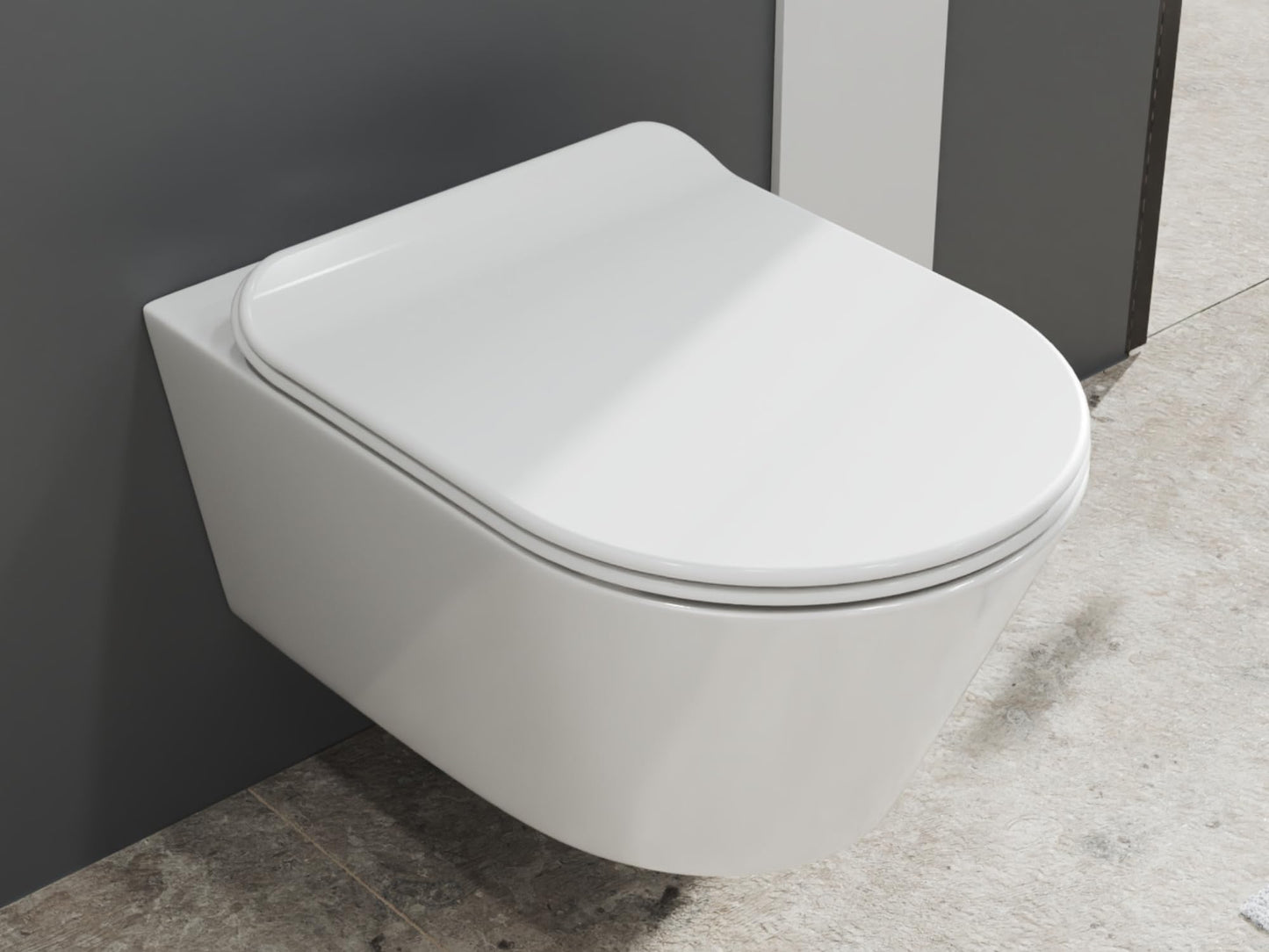 SSWW | Spülrandlose Toilette mit Softclose Toilettendeckel, Hänge-WC aus Keramik, Wand-WC, Tiefspüler | 54 cm lang