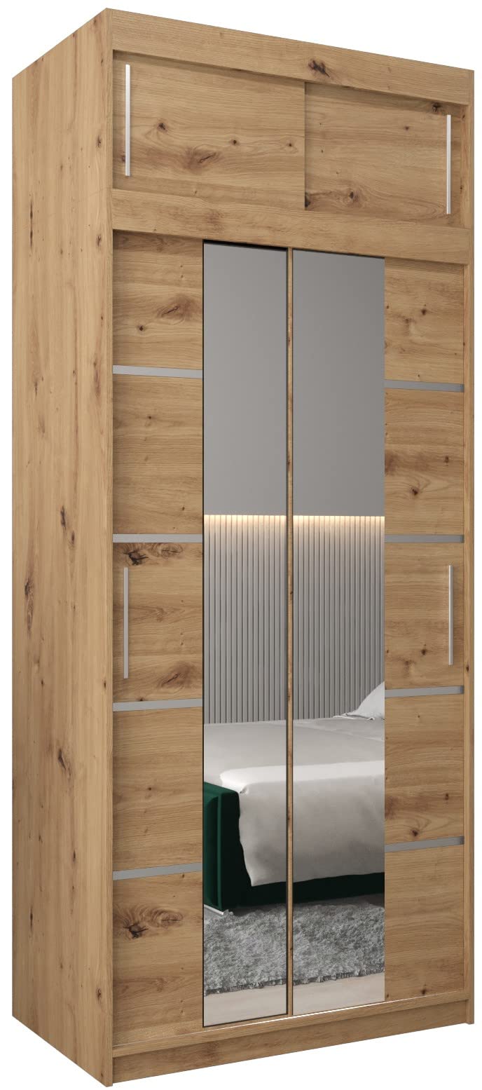 MEBLE KRYSPOL Verona 4 250 Bedroom Wardrobe Sliding Doors Cabinet with Mirror Wardrobe with Mirror Sliding Door Wardrobe Sliding Doors - 250 x 240 x 62 cm - Sonoma with Extension