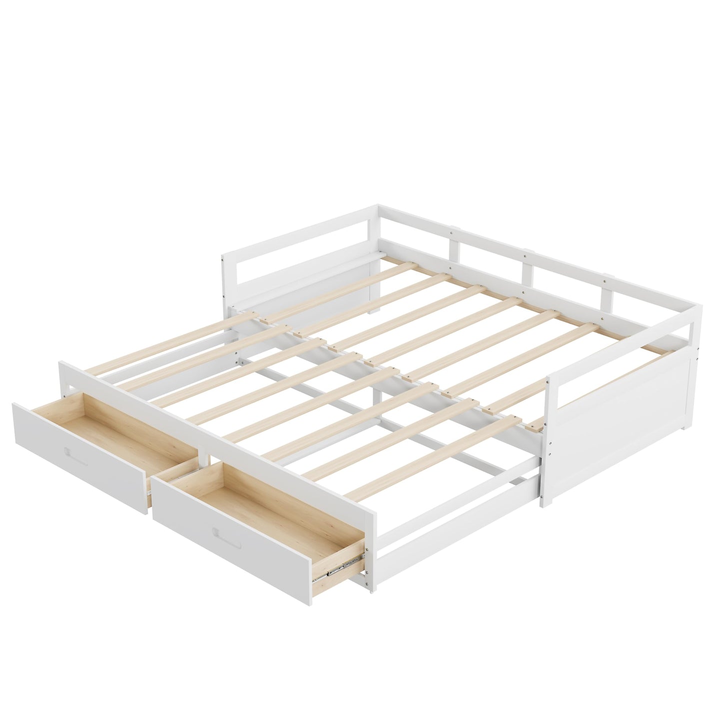 Merax Hausbett 90x200 cm mit 2 Schubladen, für 2 Kinder Doppelbett, Vielseitiges Holz Baumhausbett für Mädchen & Jungen, Stabil Spielbett Gitterbett mit Rausfallschutz und Lattenrost, Weiß