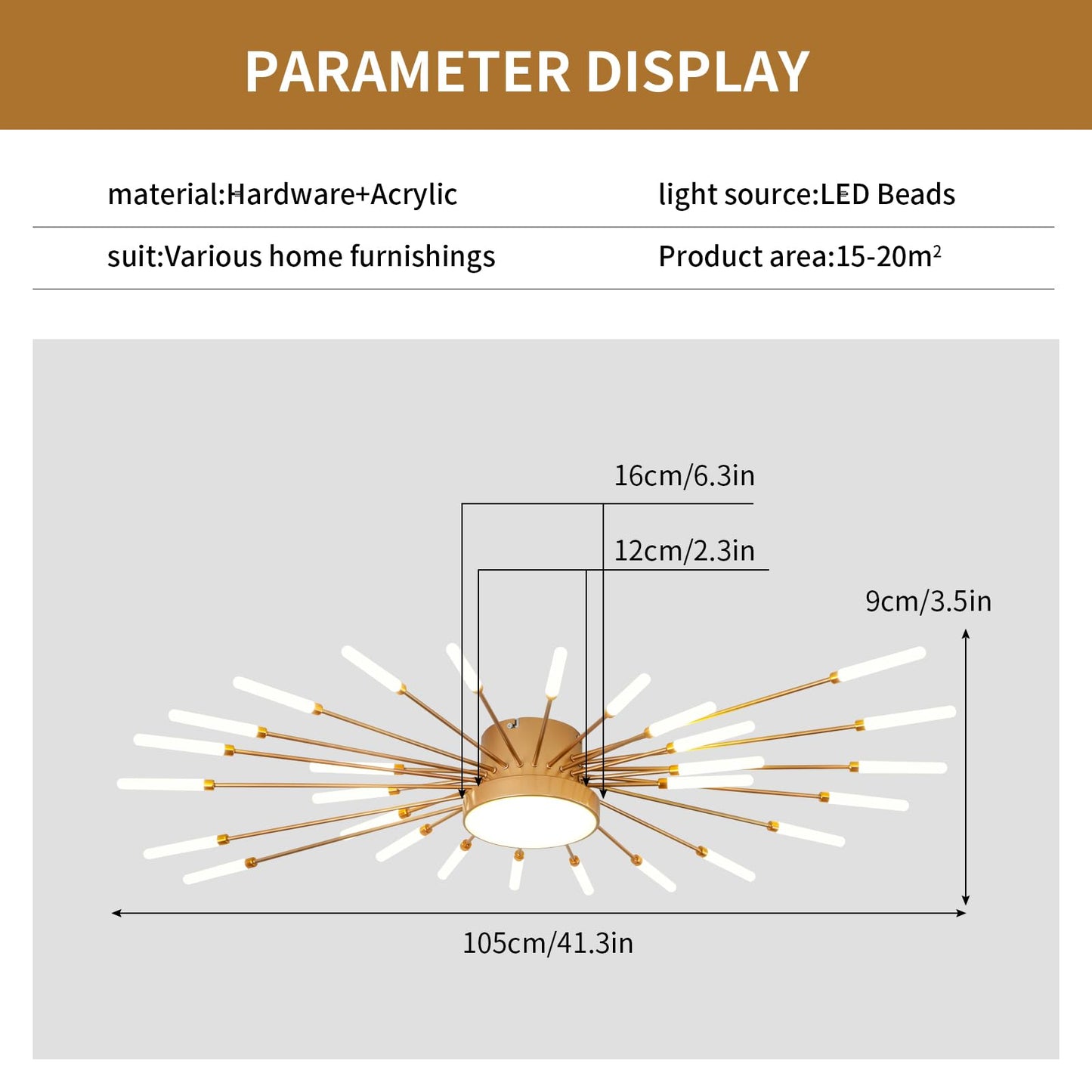 minifair Moderne LED-Deckenleuchte, 12 + 1 Köpfe, halbbündige Deckenleuchte, goldene Kronleuchter, Deckenbeleuchtung für Schlafzimmer, Wohnzimmer, Küche, Esszimmer, Restaurant