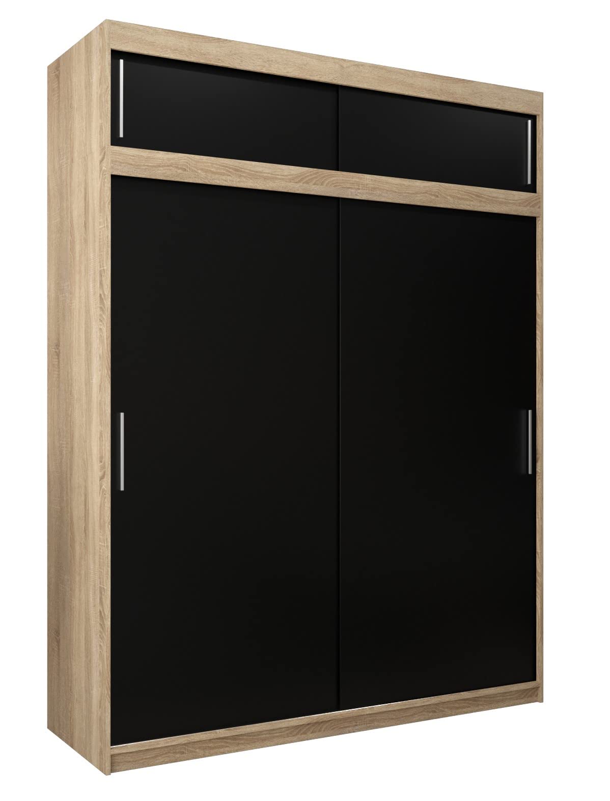 MEBLE KRYSPOL Tokyo 250 Wardrobe with Three Sliding Doors for Bedroom – Modern Storage Cabinet with Clothes Rail and Shelves – 250 x 200 x 62 cm – Matte Black and Artisan