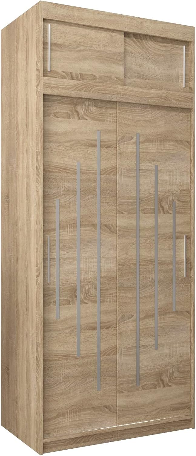 Kryspol Schwebetürenschrank York 250 cm Kleiderschrank mit Kleiderstange und Einlegeboden Schlafzimmer- Wohnzimmerschrank Schiebetüren Modern Design (Weiß)