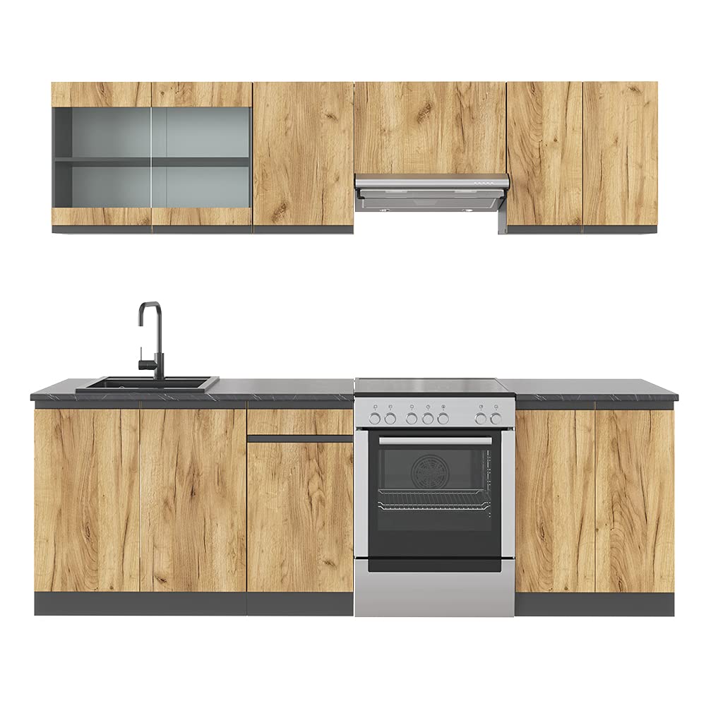 Vicco Kitchen Raul 240 cm Kitchen Unit Kitchen Block Built-in Kitchen – Freely Combinable Units