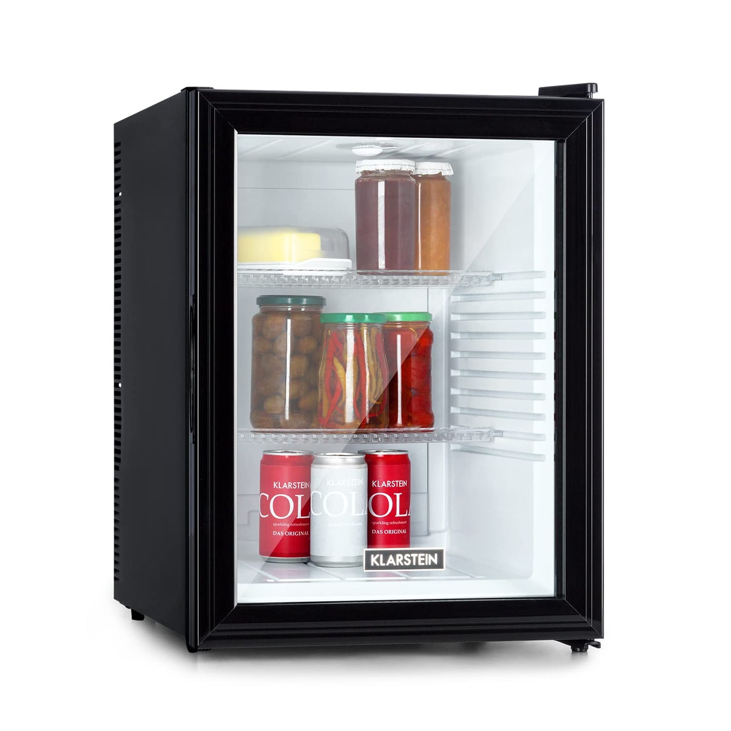 Klarstein Kühlschrank, Mini Kühlschrank mit Glastüre, Mini-Kühlschrank für Getränke, Snacks & Kosmetik, Kühlschrank Klein & Leise, Verstellbare Ablagen, Kleiner Skincare Kühlschrank 12-18°C, 23L