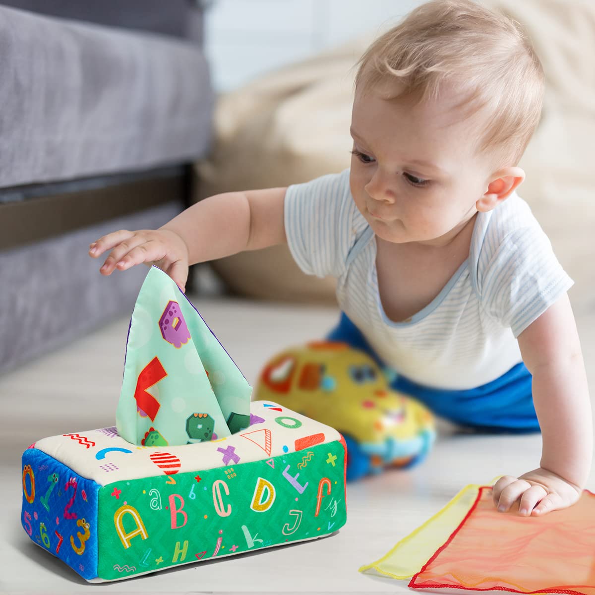 URMYWO Baby Toy 6 Months, Tissue Box Toy - Montessori - Sensory Technology, Contrast Baby Toy 0 6 12 Months, Boys Girls Children Early Learning Toy Baby Gift