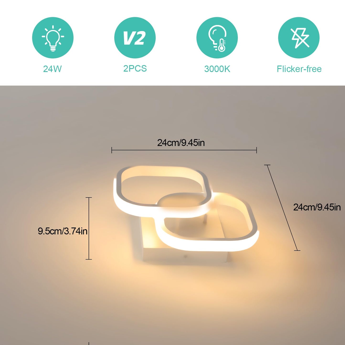 SENQIU 2 Stücke LED Deckenleuchte, 22W Modern Quadratisch LED Deckenlampe, Deckenleuchten Weiße aus Aluminium für Wohnzimmer Schlafzimmer Küche, Warmweiß 3000K