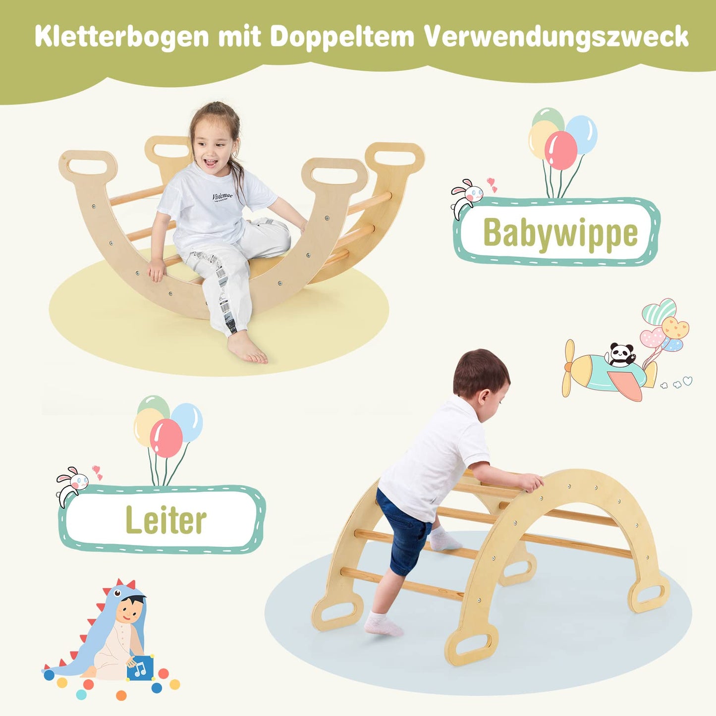 COSTWAY Kletterdreieck mit Rutsche, Kletterbogen, inkl. doppelseitige Rampe, zum Klettern, Rutschen und Wippen, 4 in 1 Klettergerüst Indoor ab 1 Jahr (Macaron bunt)