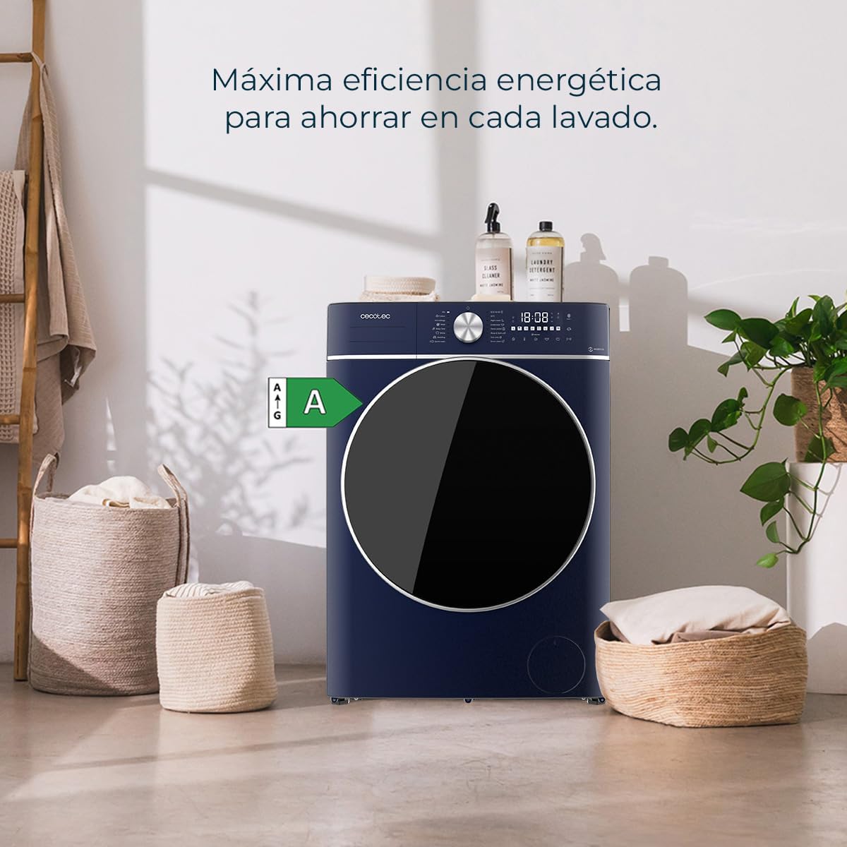 Cecotec Frontlader-Waschtrockner 8 kg Bolero DressCode 8800 Inverter Ice Blue A. 8 kg, 1400 U/min, 16 Programme, Inverter Motor, XXL Display.