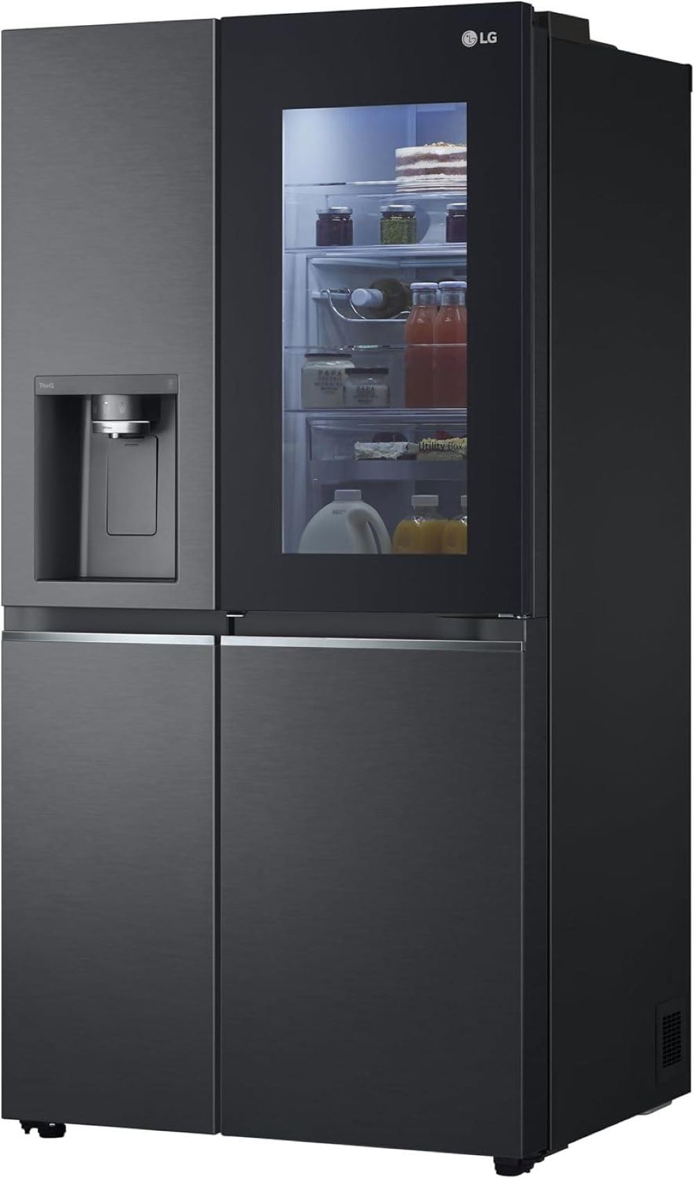 LG GSXE90MBDD Side by Side Kühlschrank mit InstaView Craft Ice | Door in Door | Crushed Ice -und Wasserspender EEK: Klasse D | 628 Liter Kapazität | Festwasseranschluss | Total No Frost