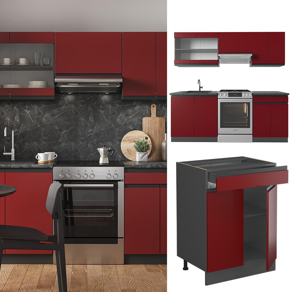 Vicco R-Line Kitchen Unit, White Country House / Anthracite, 200 cm without Worktop