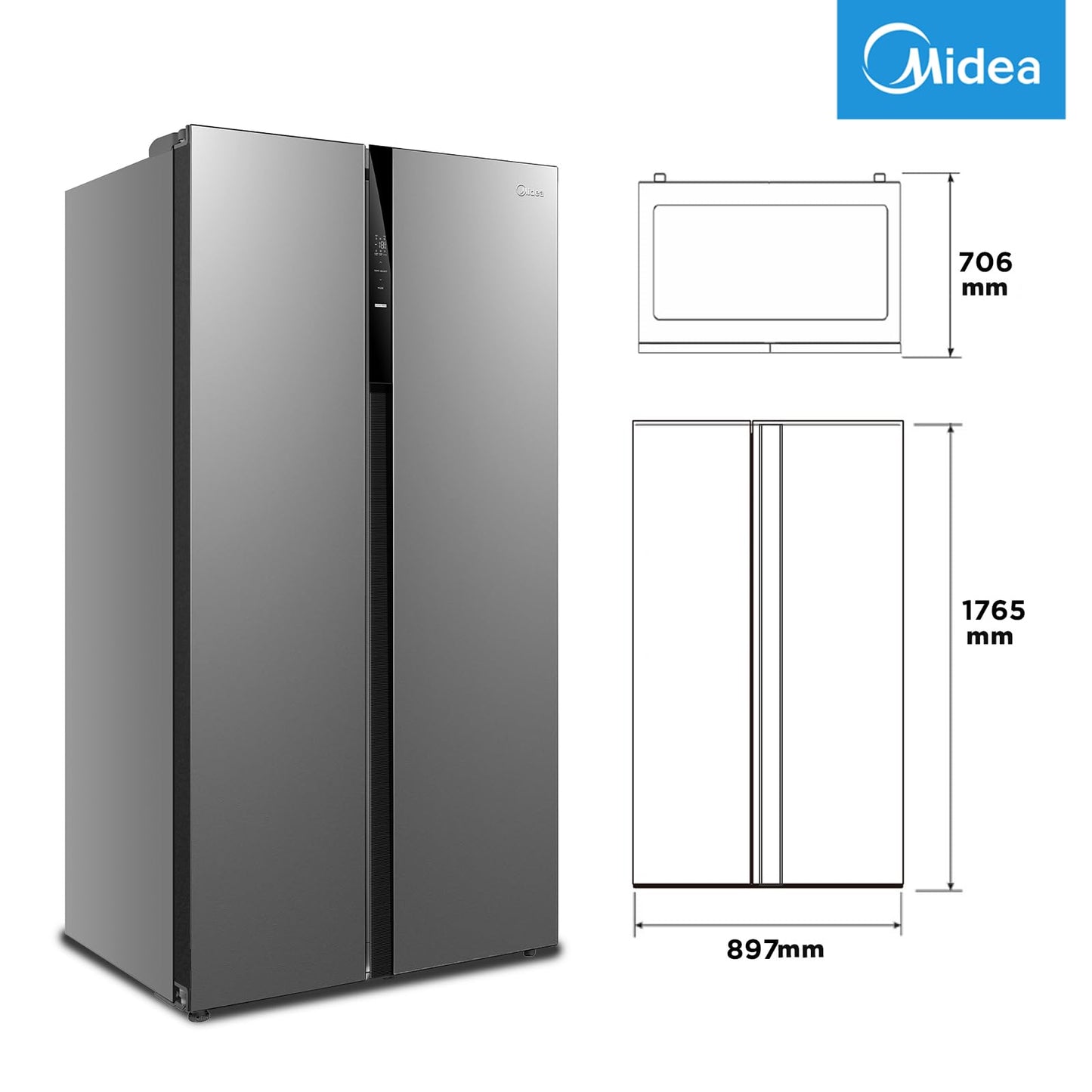 Midea KS-DDX 6.32 WT Side-by-Side Kühl-/Gefrierkombination/ 178,8 cm Höhe/ 254 kWh/Jahr/No Frost/Dual Inverter Compressor/mit 3in1 Wasser-/Eisspender und Wassertank, Dark Inox