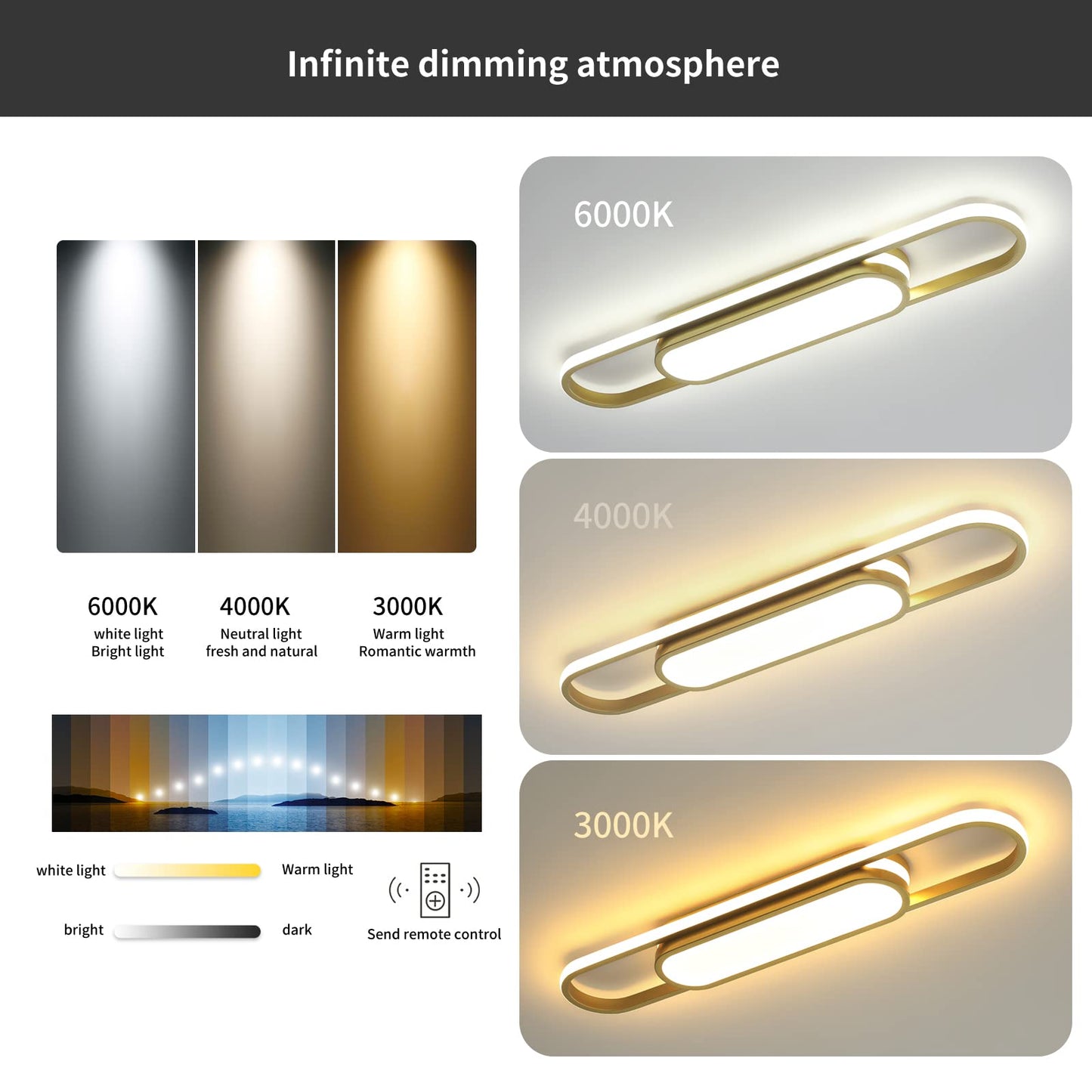 Oninio Modern LED Ceiling Light Dimmable Ceiling Light with Remote Control 70 cm Ceiling Light for Living Room, Kitchen, Dining Room, Bedroom, 40 W (Gold)