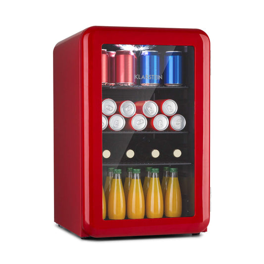 Klarstein PopLife Getränkekühler - Mini-Bar, Retrokühlschrank, 0-10°C, nur 39 dB, 115 L, umweltfreundlich, doppelt verglaste Tür, Retro-Design, rot