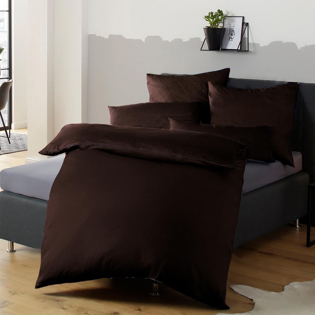 Soifox Bed Linen Set, Grey Anthracite, Microfibre, Non-Iron and Wrinkle-Free Duvet Cover 200 x 200 cm with Set of 2 Pillowcases 80 x 80 cm, Bed Linen with Zip
