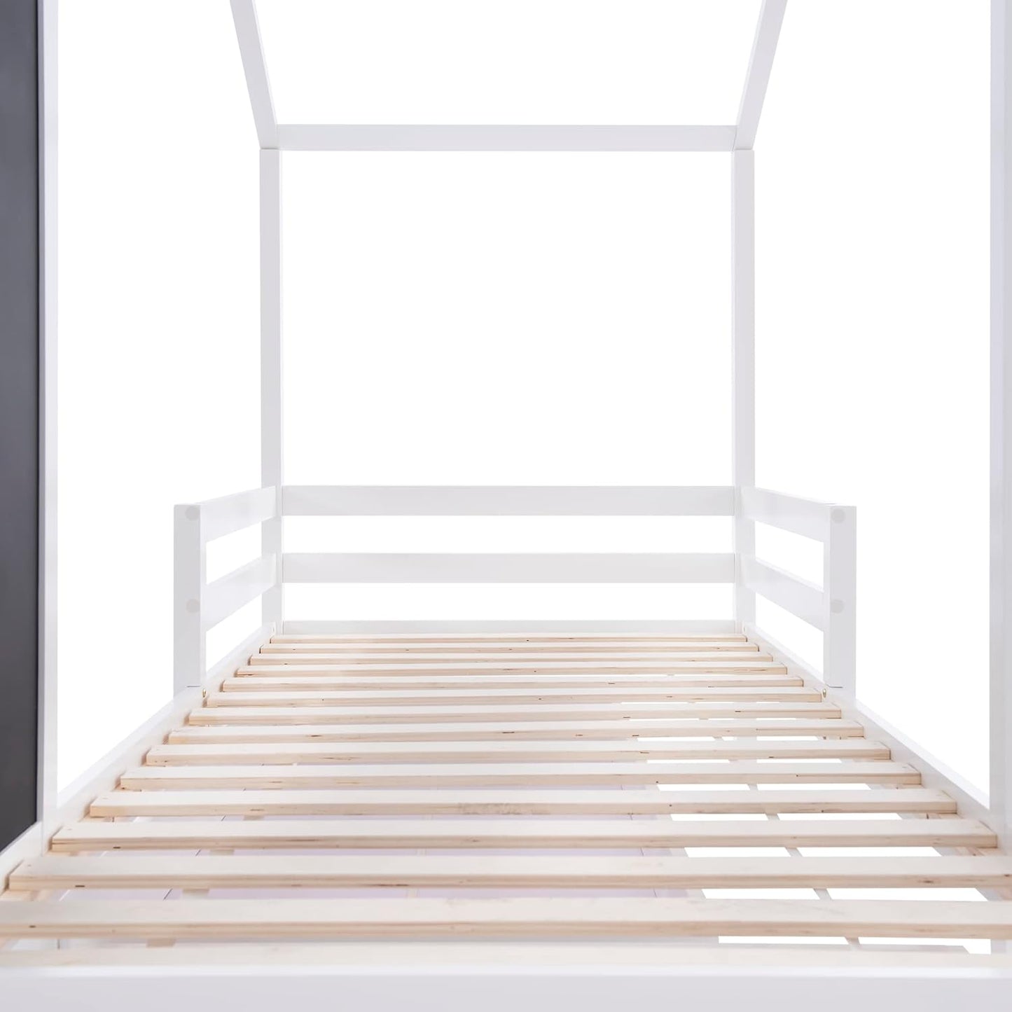 Merax Children's Bed 90 x 200 cm with Fall Protection, Children's House Bed with Drawers and Storage Shelf, Sturdy Wooden Tree House Bed with Slatted Frame, Play Bed for Boys and Girls, White