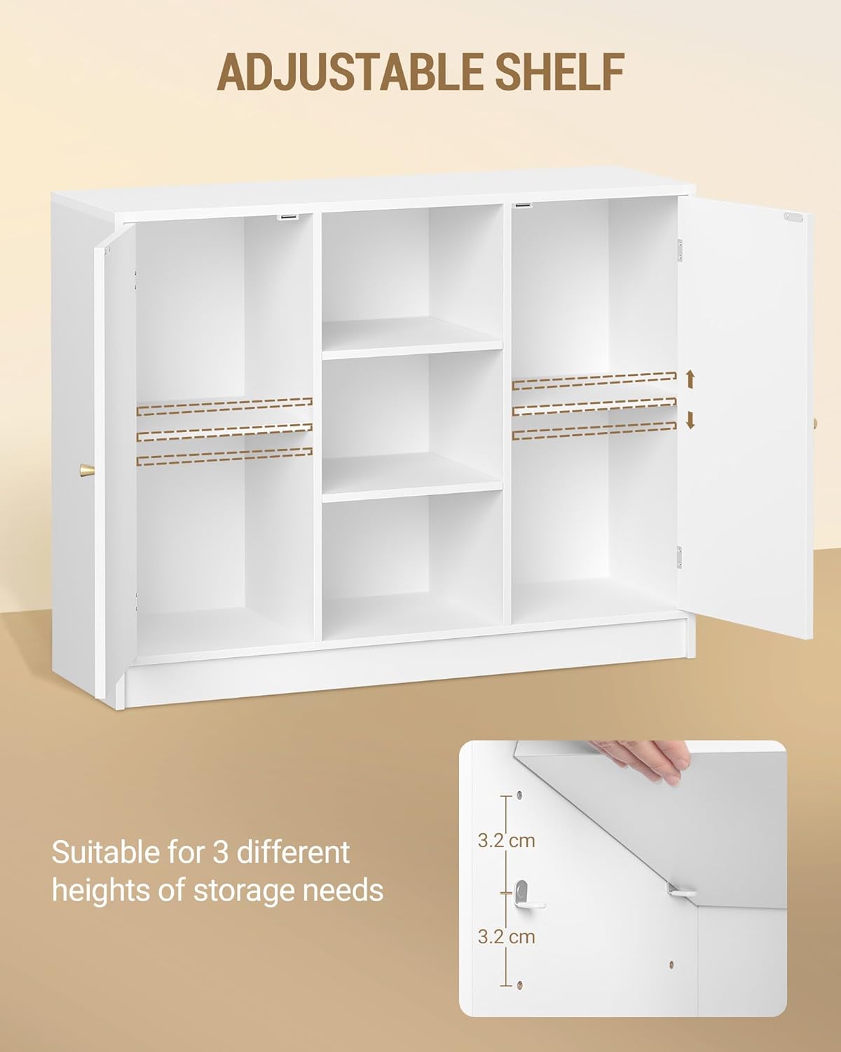 Hzuaneri SC21203X Bathroom Cabinet with 2 Doors, Kitchen Cabinet, Storage Cabinet, Sideboard with 3 Open Storage Compartments, Adjustable Shelf, Bathroom, Kitchen, 30 x 100 x 81.5 cm, White