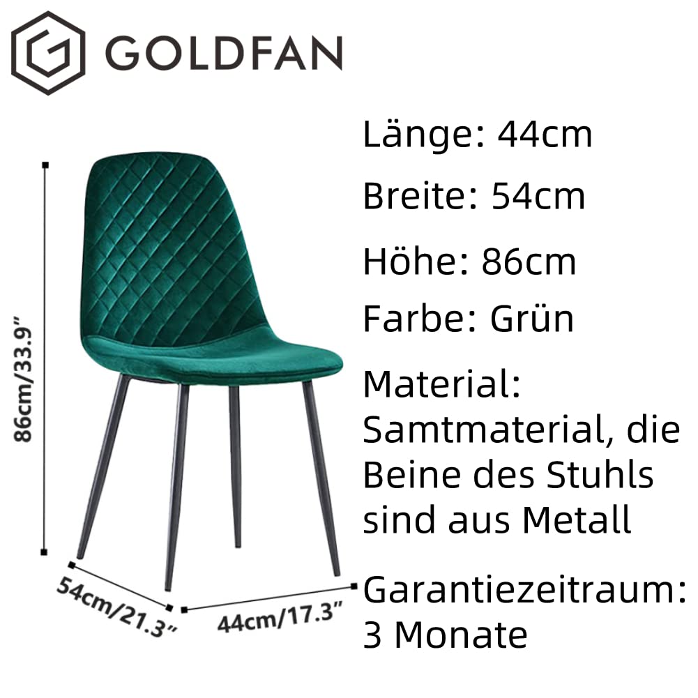 GOLDFAN Dining Table with 4 Chairs Dining Table Round Glass Kitchen Table Dining Room Chair Velvet 80 cm Green