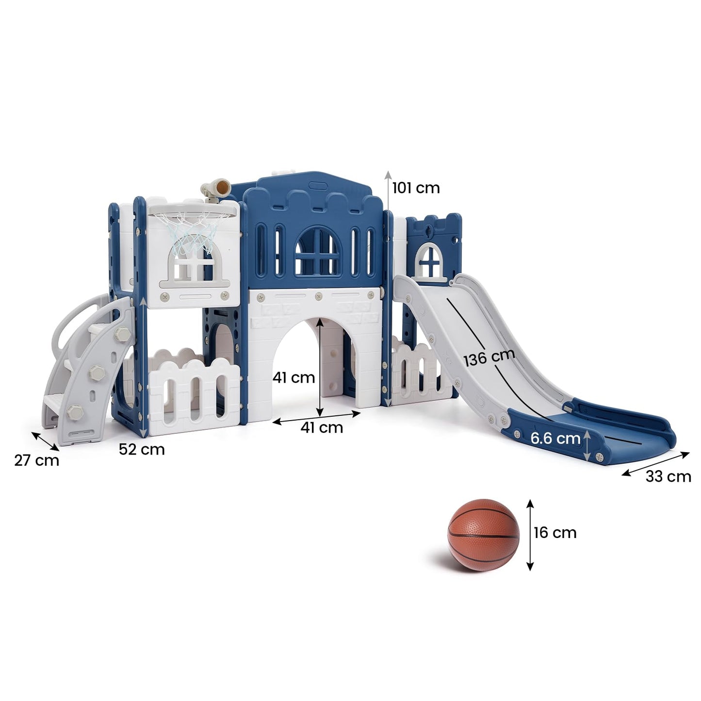 Kinder Rutsche 8 in1 Mit Klettern, Teleskop, Basketballkorb,Tunnel, Bohrspiel und Stauraum, Kleinkinderklettergerüst für Kleinkinder 1–3 Jahren