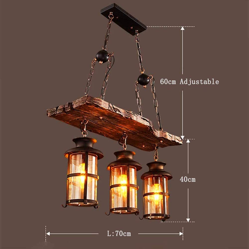 E27 Industrieller Retro Pendelleuchte Massivem Holz Esstisch Lamp Antike Getriebeleuchten Wohnzimmer Kronleuchter Höhenverstellbare Schlafzimmer Hängelampe Bar Dekoration Deckenleuchten (3 Flamme)