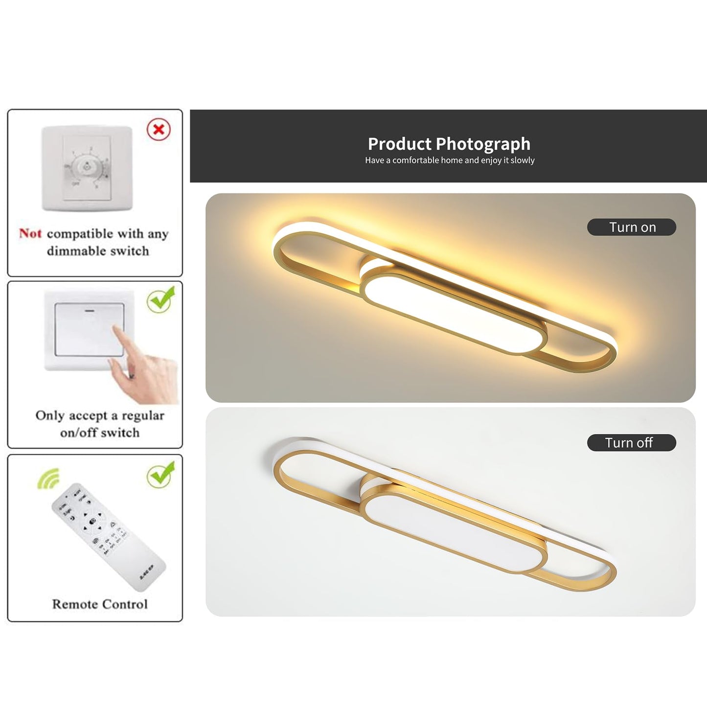 Oninio Modern LED Ceiling Light Dimmable Ceiling Light with Remote Control 70 cm Ceiling Light for Living Room, Kitchen, Dining Room, Bedroom, 40 W (Gold)