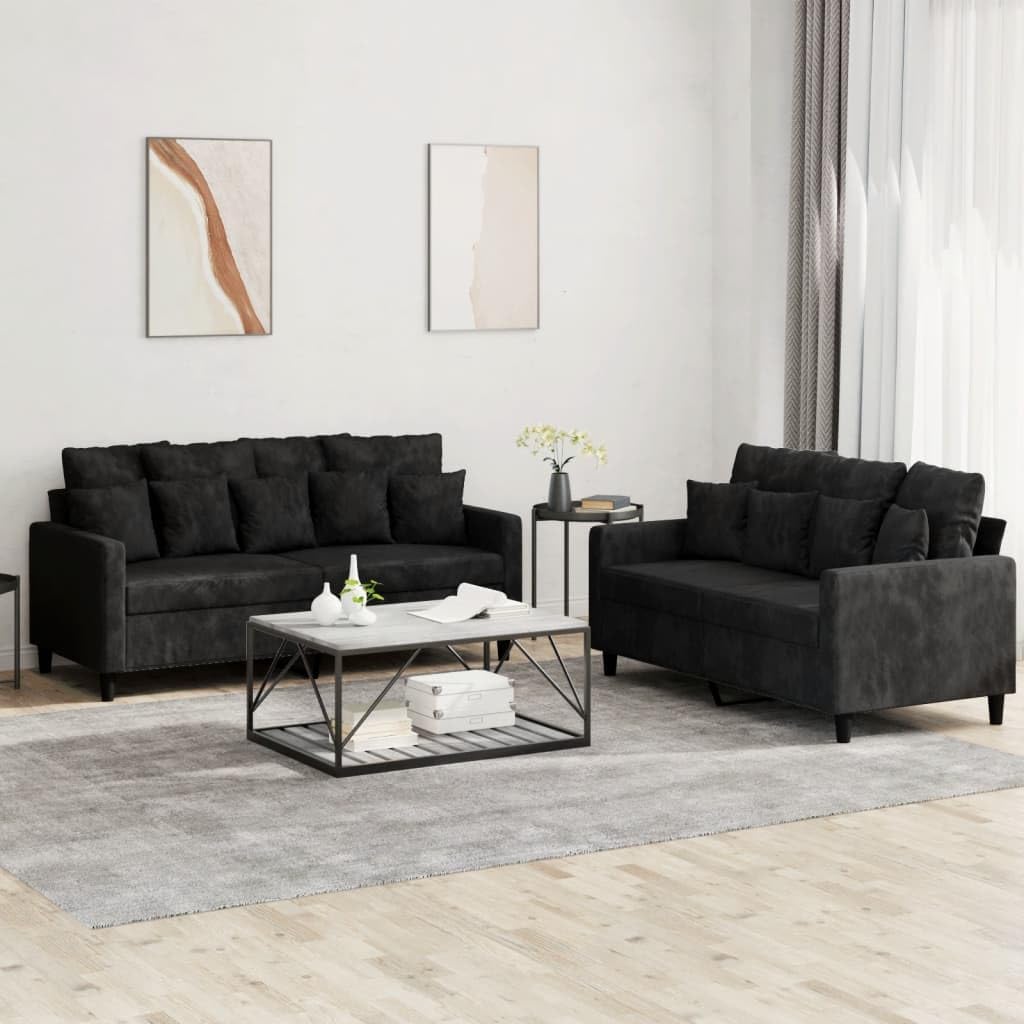 Willood 3-TLG. Sofagarnitur mit Kissen Dunkelgrau Samt,Sofa geeignet für Wohnzimmer, Sofa Set, mit Armlehnen und Kissen