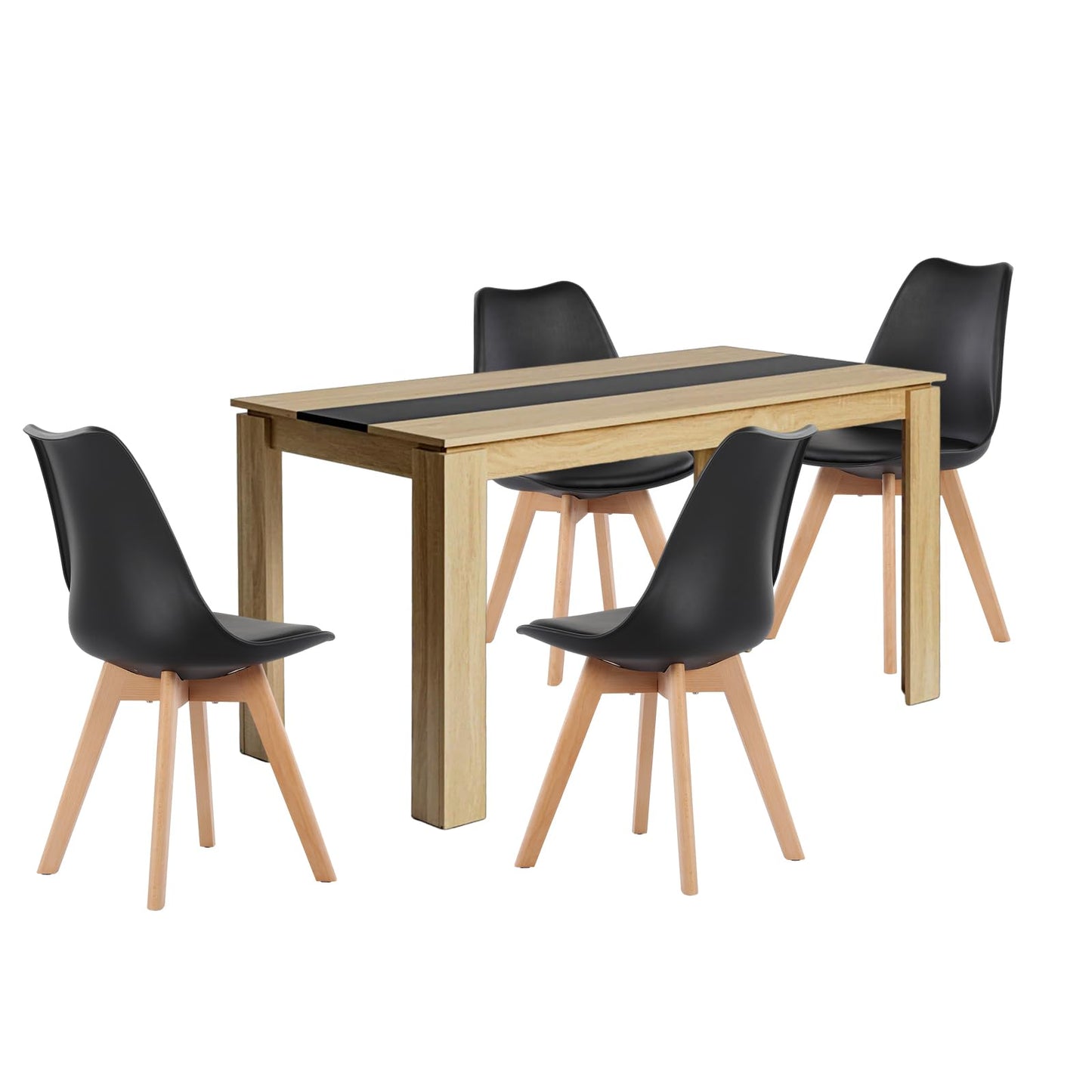 FURNITABLE Dining Table with 6 Chairs, Dining Room Group, Set of 6 Dining Room Chairs and 140 cm Rectangular Wooden Table Dining Set for Living Room, Kitchen, Office (Oak-Black Table + 6 Black Chairs)