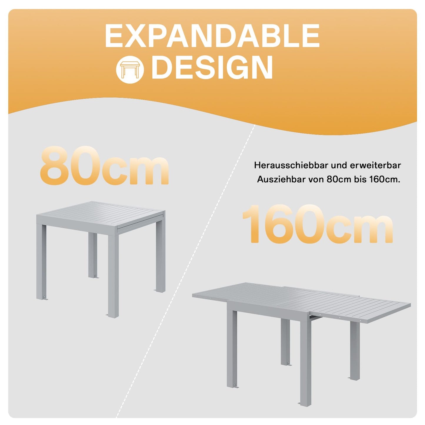 Devoko Garden Furniture Set for 8 People, 8 + 1 Aluminium Table and Chairs Set, Balcony Furniture, 8 Stackable Garden Chairs and 1 130/260 cm Stretchy Garden Table, Patio Furniture Sets Outdoor