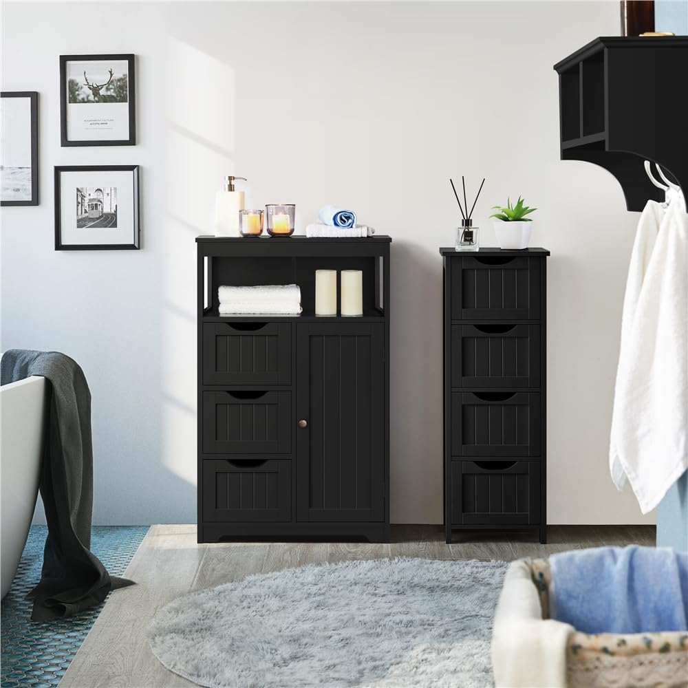 Yaheetech Unterschrank Badezimmerschrank Badkommode Badschrank mit 1 Schublade & 2 Türen & 3 Regalen Baderegal Bodenschrank mit verstellbare Einlegeböden, viel Stauraum, Dunkelgrau