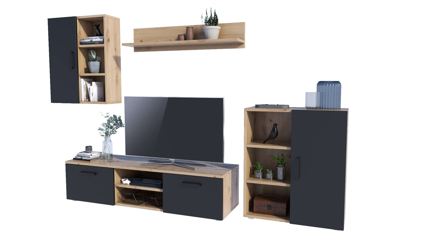 MATKAM Dedal Living Room Wall Unit Modern Living Room Cabinet with TV Table Complete Furniture (White)