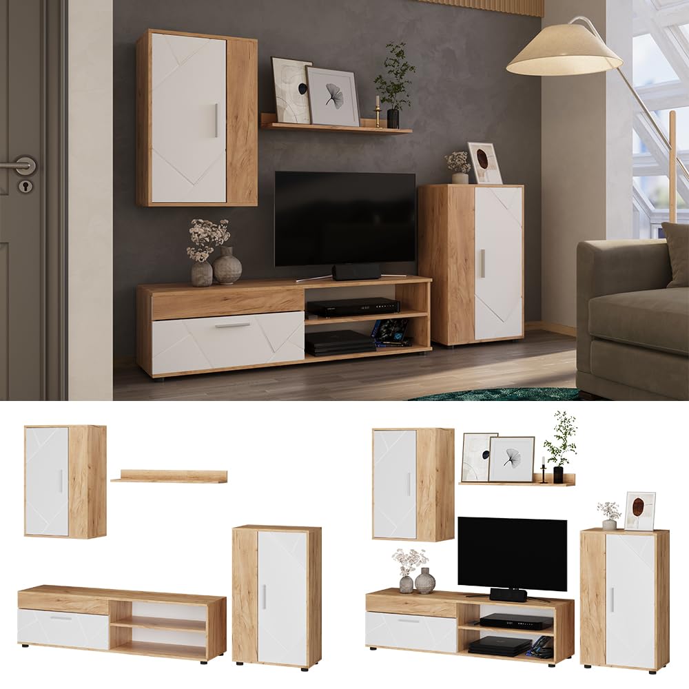 Vicco Berno TV Wall Unit Beige / Anthracite Set of 4