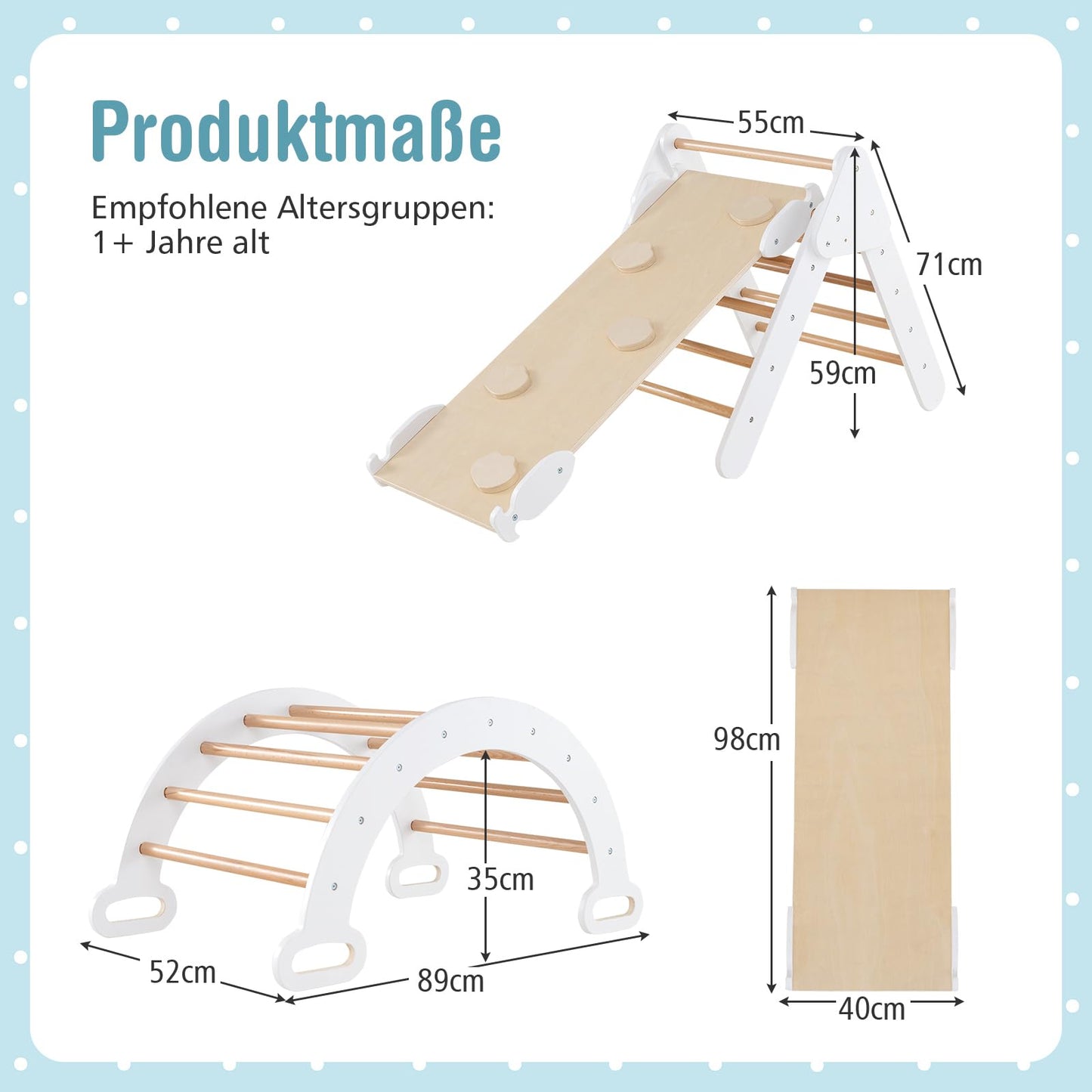 COSTWAY Kletterdreieck mit Rutsche, Kletterbogen, inkl. doppelseitige Rampe, zum Klettern, Rutschen und Wippen, 4 in 1 Klettergerüst Indoor ab 1 Jahr (Macaron bunt)