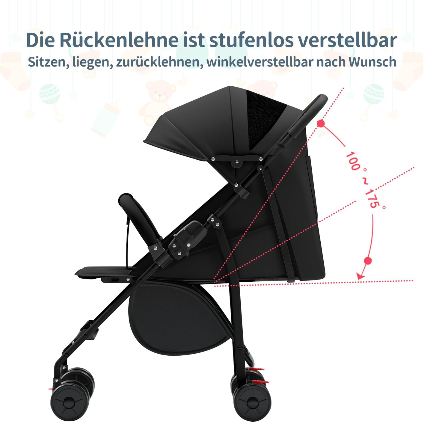 Kindersportwagen,Zusammenklappbarer Kinderwagen,leicht modern klein Buggy mit Liegeposition,Liegefunktion,Ultraleicht (nur 4.5 kg),ideal für Reisen,bis 60 kg (Blau, 45 x 67 x 100cm)