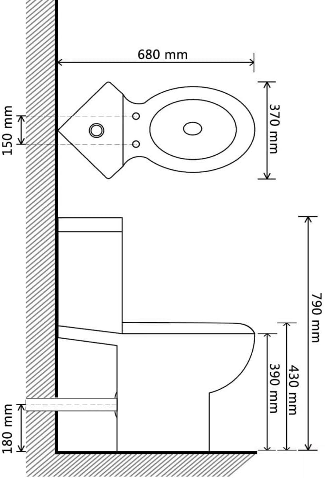 pedkit Standing Toilet Ceramic Floor Standing Toilet Black 39 x 68 x 79 cm Soft-Close Mechanism Water-Saving 2-Volume Flush System 3 or 6 L for Bathroom Corner